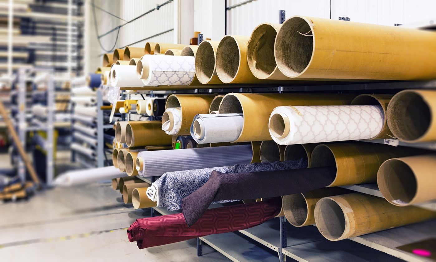 Fabric rolls in a manufacturing facility